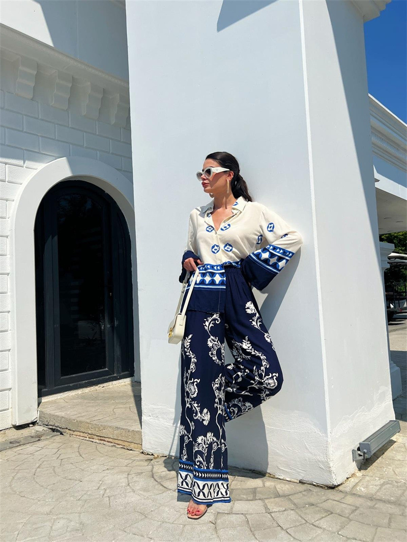 Polyester Fabric Type Pant Co-ord Set Sets Type Holiday Women's Vacation Color Block Polyester Printing Pant Co-ord Set Pants Sets