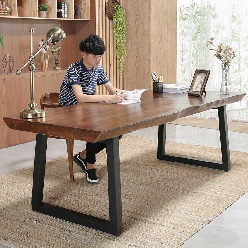 Modern Simple Household Solid Wood Rectangular Desk Writing Desk Office Thickened Iron Desktop Computer Desk