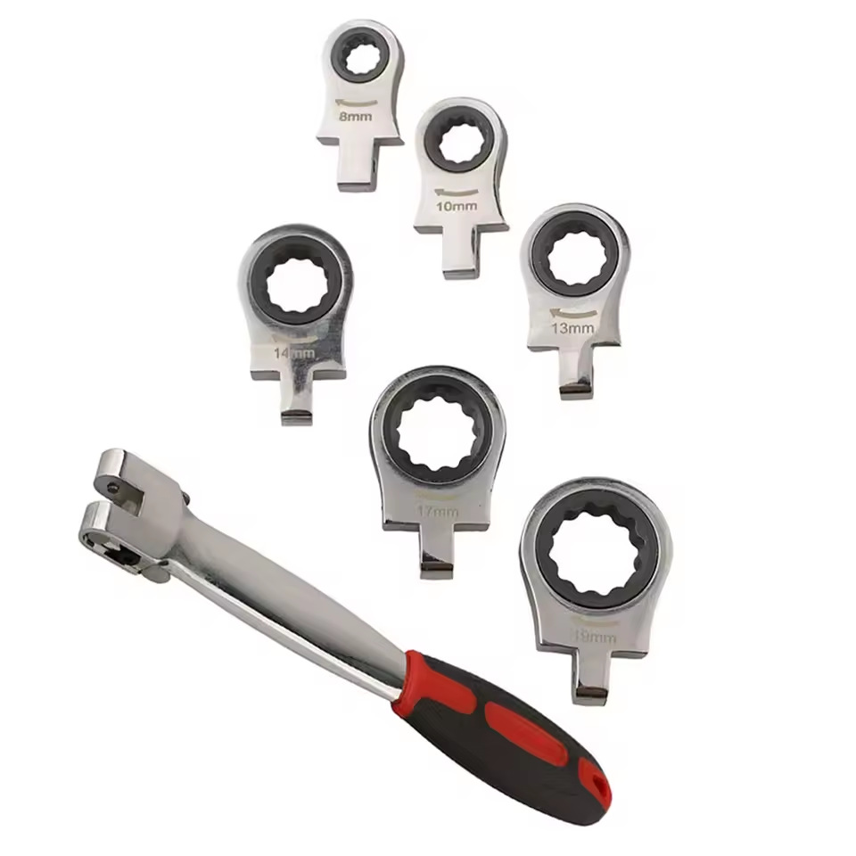 跨境7件套可换头棘轮扳手活头棘轮扳手快速扳手套装棘轮梅花扳手