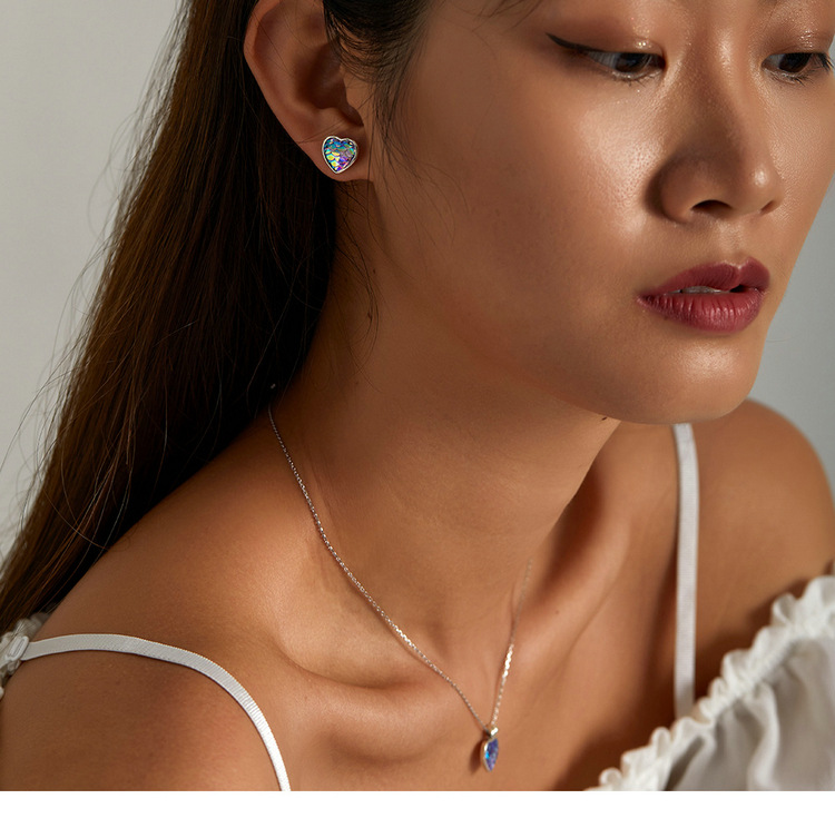 Earrings + Necklace Quantity Earrings + Necklace 925 Sterling Silver Resin Heart Shape Fish Scales Earrings Necklace