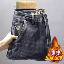 2024冬季款高端个性刺绣潮牌牛仔裤男韩版修身小直筒加绒保暖长裤