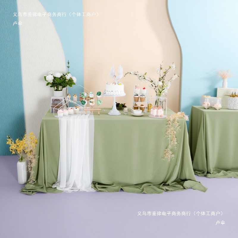 森系抹茶绿沙龙桌布甜品台布摆台布茶歇桌布甜品桌桌布感桌布|undefined