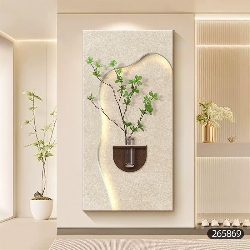 奶油风玄关装饰画砂岩水培绿植led灯光画立体高级感走廊尽头挂画|undefined