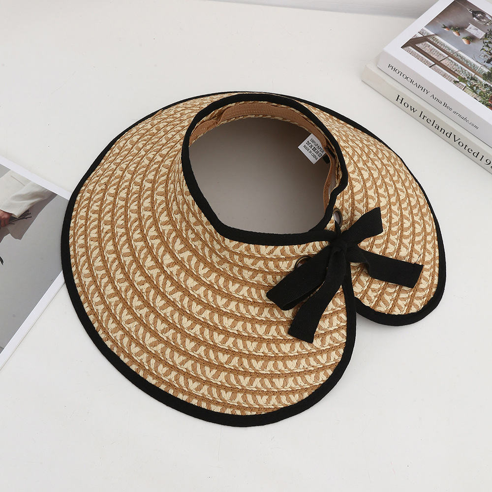 Sombrero de paja con lazo – estilo veraniego, ala ancha, para playa o vacaciones al aire libre