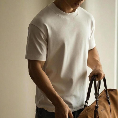 New Japanese Pure Cotton Heavyweight Crew Neck T-Shirt for Men and Women - Summer Casual Loose Short Sleeve Base Shirt
