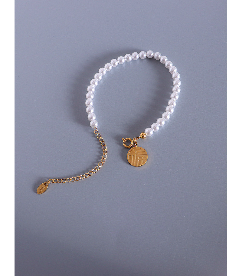 Fashion Round Brand Blessing Imitation Pearl Titanium Steel Bracelet display picture 15