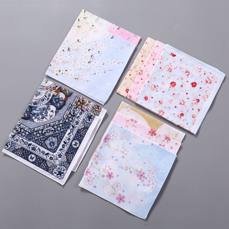 Women's Antique Style Pure Cotton Absorbent Sweat Handkerchief Summer Thin Soft Handkerchief Printed Cotton Handkerchief Square Towel