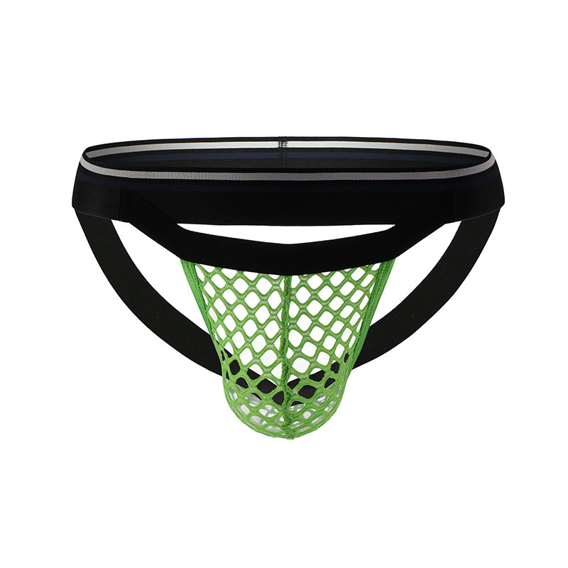 Spot wholesale fishing net men's underwear thin large mesh exposed hip U convex breathable low waist large size double pants foreign trade