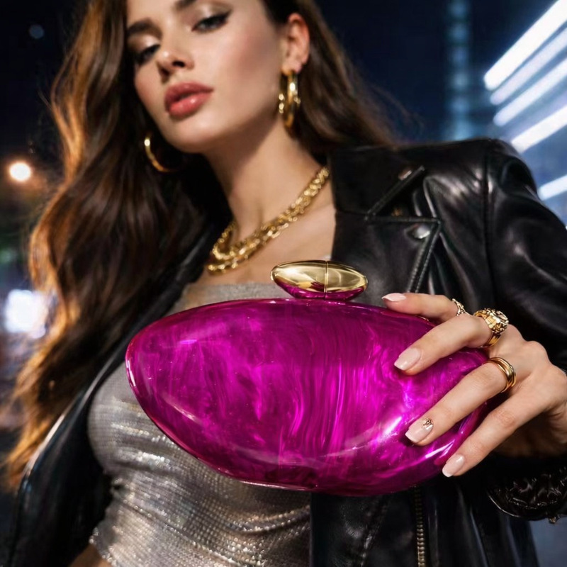 New Transparent Bag Women's Fashionable Bullet Acrylic Simple Evening Bag Clutch Bag for Women