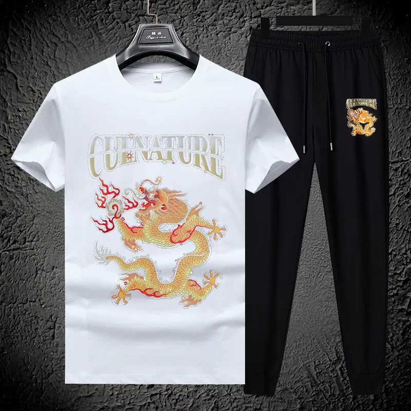 High-end summer fashionable sports set, short sleeve T-shirt for leisure, trousers, oversize