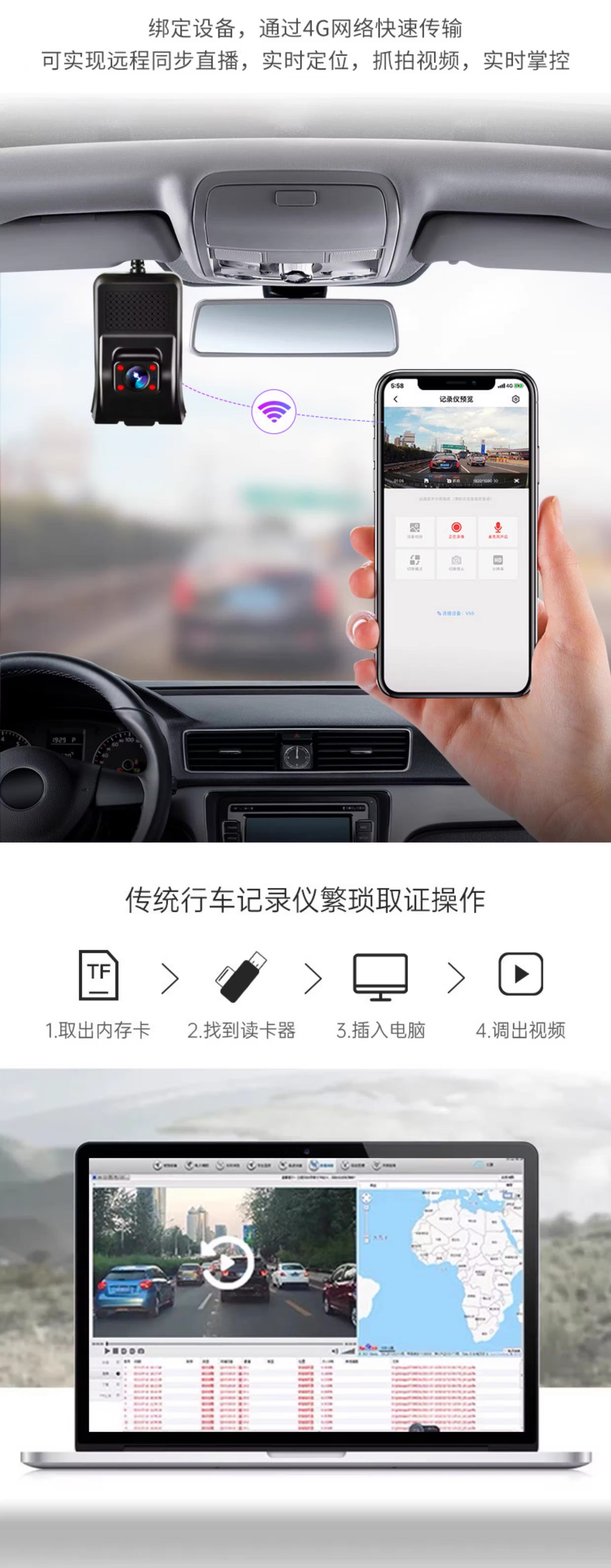 4g Ride-Hailing Vehicle Dash Cam, Dms Fatigue Driving Detection, Front and Rear Dual Recording, Gps 1080P High-Definition Remote Monitoring