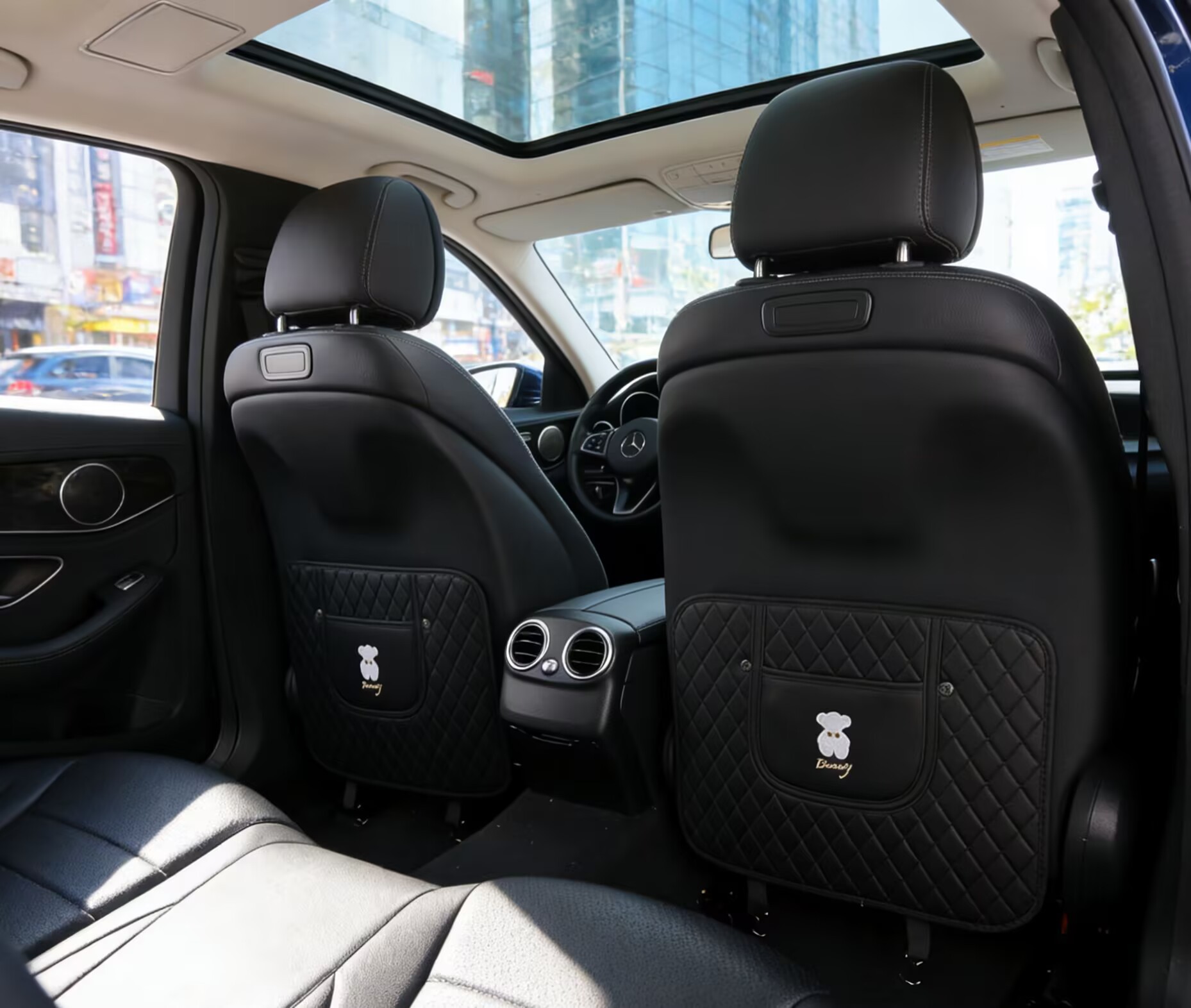 Camellia Car Anti-Kick Pad, Small Fragrance Style Rear Seat Protective Pad, Leather Seat Back Wear-Resistant Protective Pad