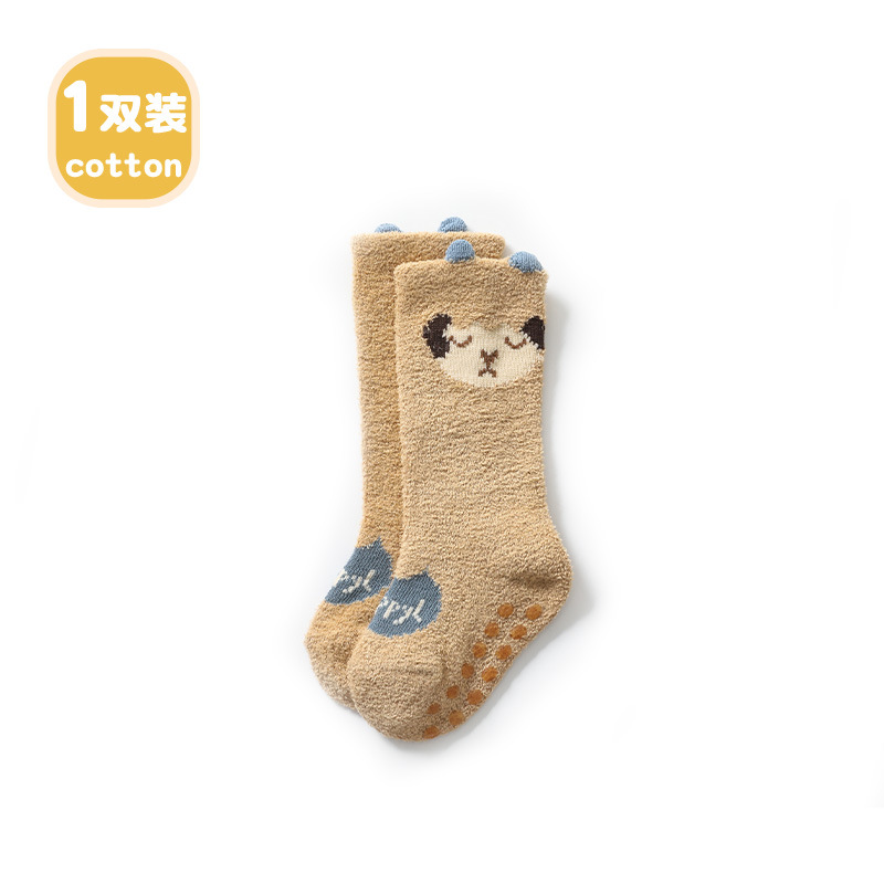Liu Chengxing otoño e invierno Bebé medias de lana de coral caliente Temperatura de bloqueo niños y niñas medias altas dispensar piso antideslizante