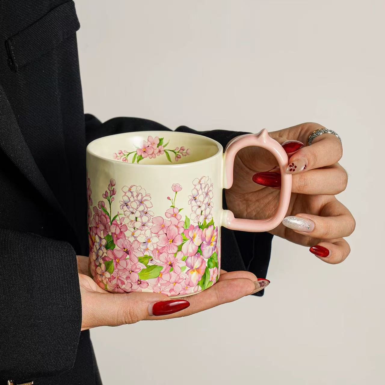 Jardín de brocade tazas de cerámica de alta calidad tazas de agua domésticas de oficina de niñas tazas de café de flores de té exquisitas