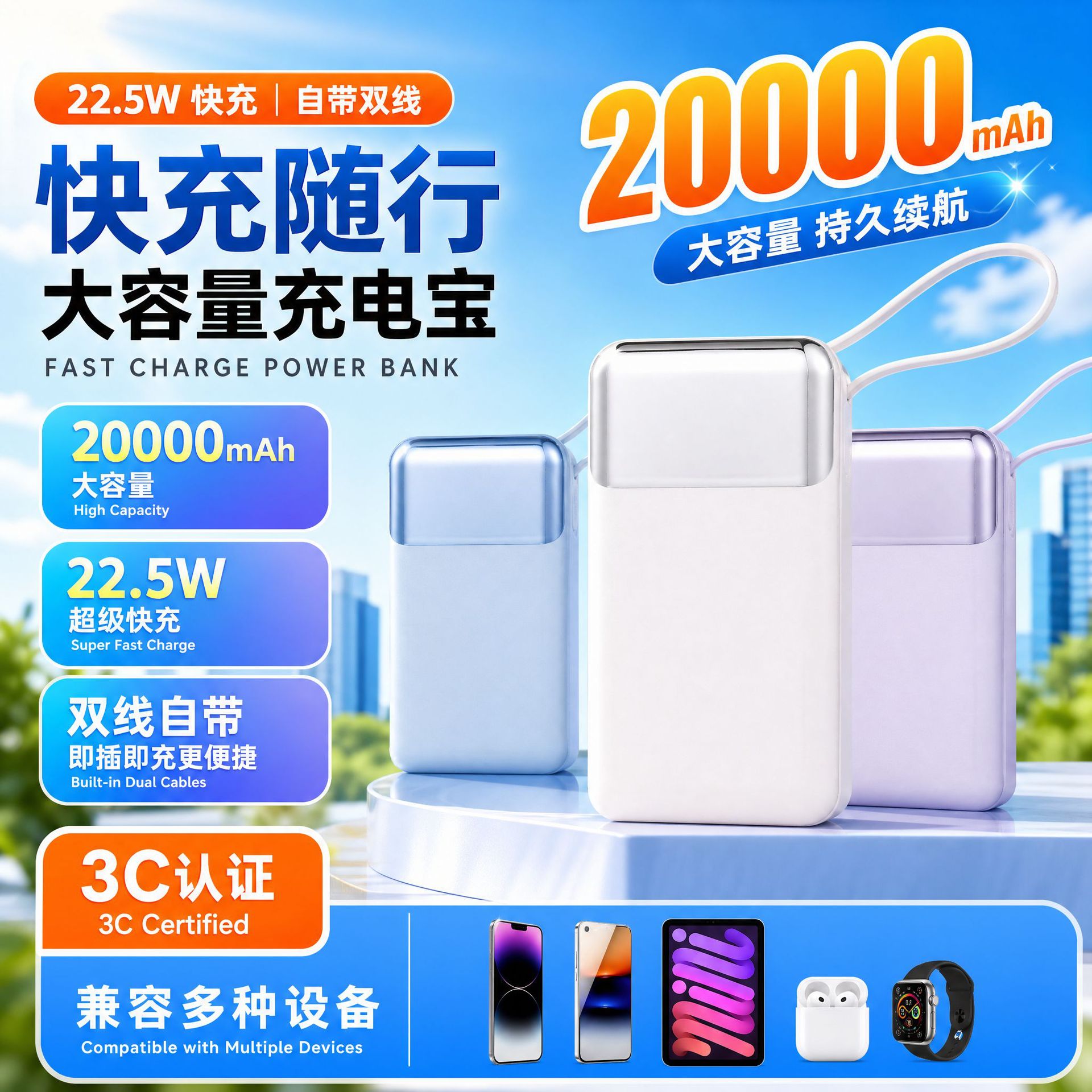 3c certified power bank 20000 mAh large capacity customized logo company annual meeting souvenir factory wholesale