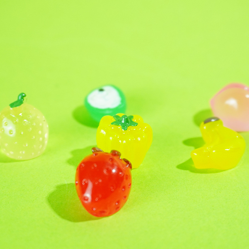 Simulación mini juego de comida en miniatura resina luminosa fruta fresa uva modelo hecho a mano bricolaje vegetal decoración decoración