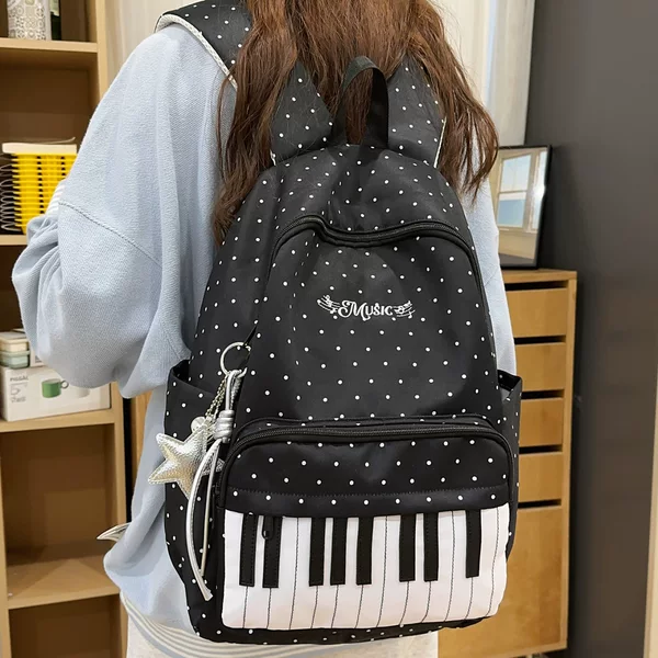 Unique original keycap polka dot backpack for women, stylish student backpack, large capacity, versatile and simple travel backpack