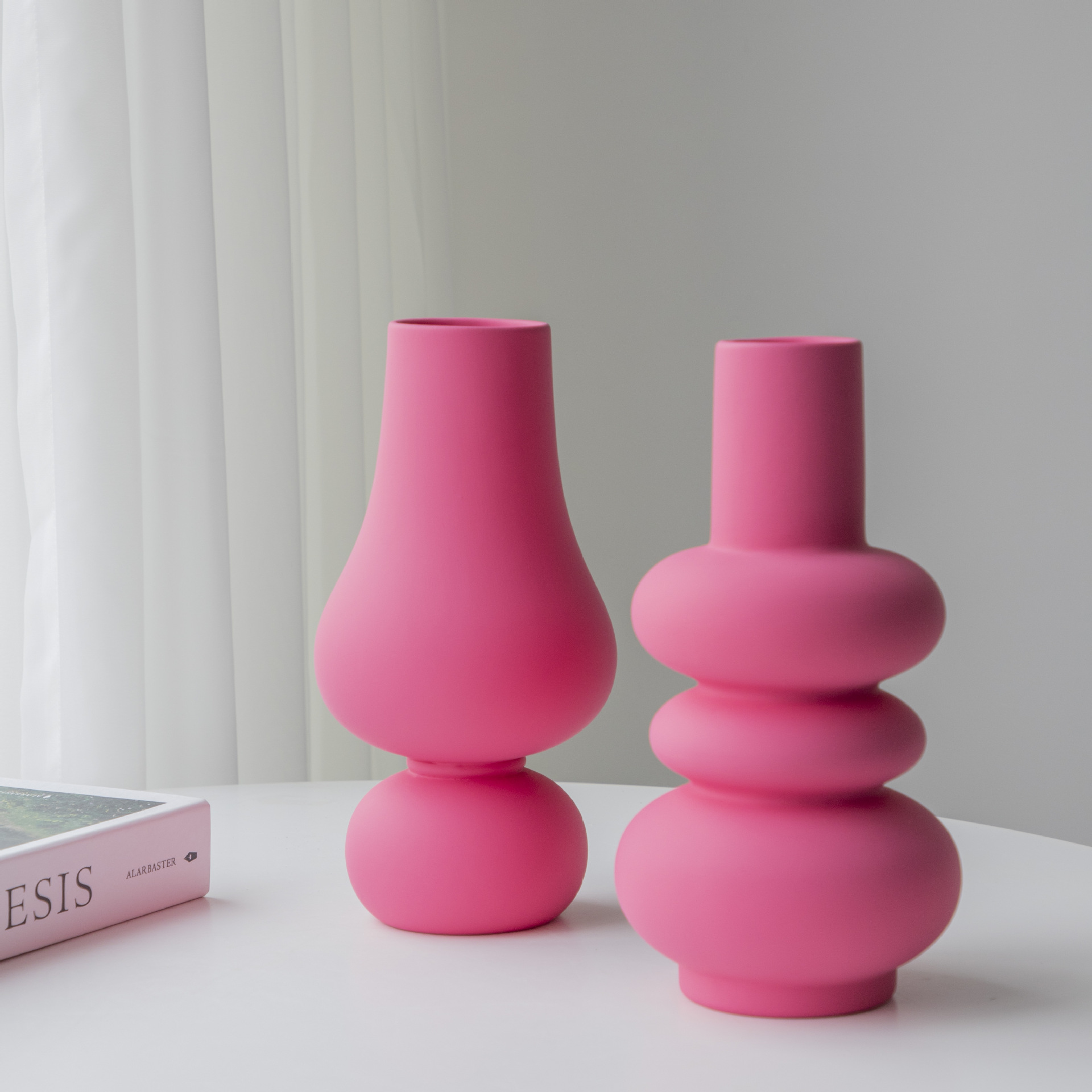 创意陶瓷花瓶家用客厅酒店插花软装饰品外贸亚马逊芭比粉艺术摆件