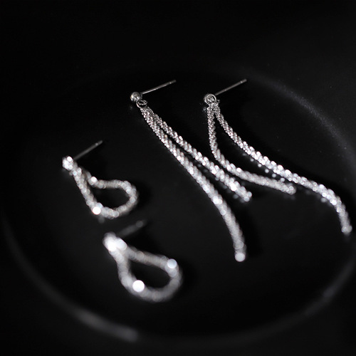 Korean style tassel long earrings cold style ins sparkling earrings silver long thin glittering baby's breath earrings