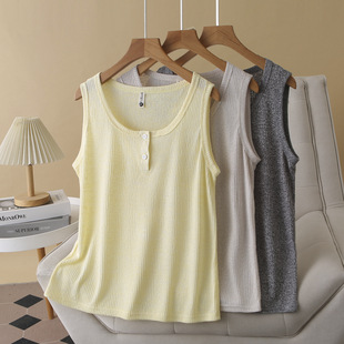 2025 Summer Knitted Vest Round Neck Plus Size Women's Sleeveless T-Shirt Easiest for Match Fat mm Inner Stretch Slim Top 971