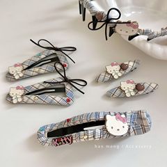 韓国の新しいチェック柄キティヘアピン弓フラッシュダイヤモンド bb 新しいサイドクリップ前髪クリップ甘いヘアアクセサリー女性のための