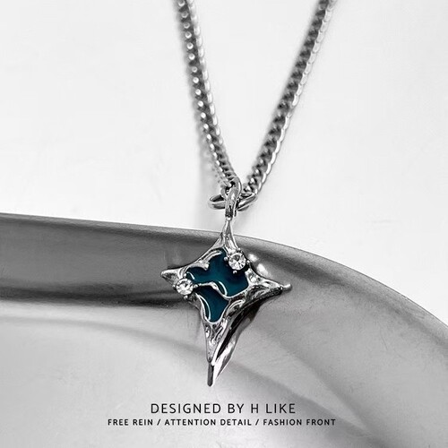Lake Blue Cross Star Necklace Pendant Jewelry Personality Hip-Hop Snake Bone Sweater Chain Unisex Stylish Versatile Accessory