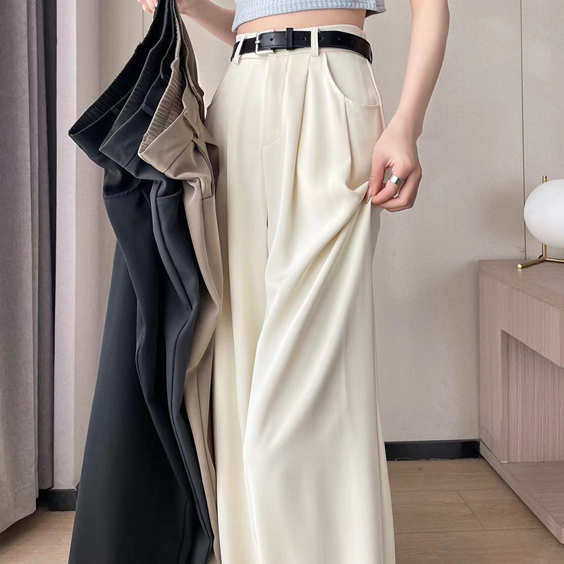 2025 Spring and Summer New Casual Suit Pants Women's Small High Waist Slim Easiest for Match Wide Leg Pants Straight-Leg Leg Floor-Mopping Pants