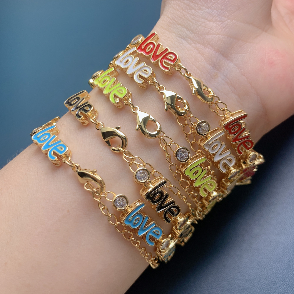 Bohemian Love Copper Enamel Plating Inlay Rhinestones Bracelets 1 Piece