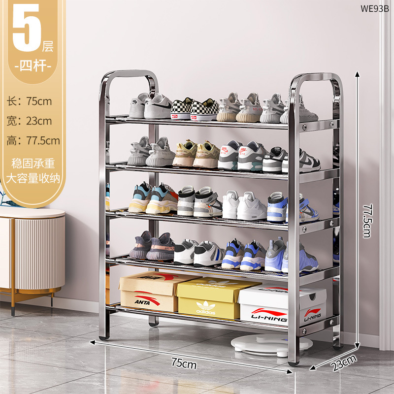Estante de zapatos simple de acero inoxidable estante de almacenamiento de zapatos interior multicapa doméstico puerta de alquiler de dormitorio armario de zapatos económico