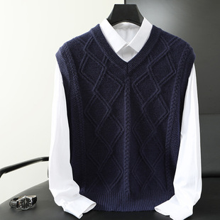 V-neck knitted vest men's youth autumn and winter wool vest solid color sweater student loose wool waistcoat casual