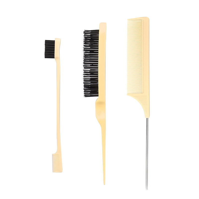 Amazon peine del pelo cepillo de tres piezas conjunto de Peine del pelo aguja de acero señaló peine de la cola cepillo de cejas de doble cabeza maquillaje updo traje fabricante