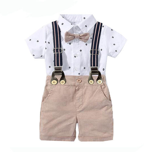 European and American Cross-border Male Baby Gentleman Set Triangular Shirt Shorts Hat Socks Shoes Multi-piece Set Factory Wholesale
