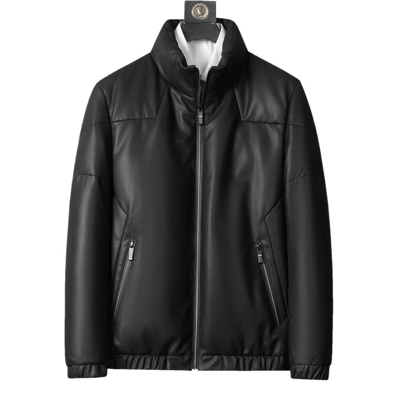 Новый осенне-зимний кожаный пуховик, мужская кожаная куртка из овчины на гусином пуху, утепленная Корейская кожаная куртка