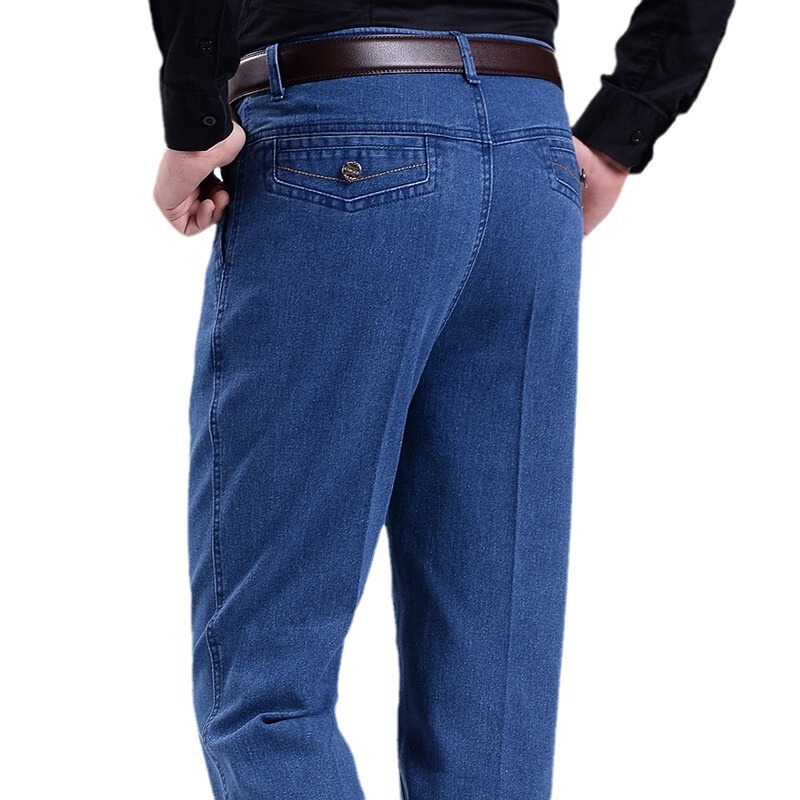 Cross-Border Men's Jeans Elastic High Waist Middle-Aged and Elderly Men's Pants Middle-Aged Men's Denim Straight Casual Pants Loose