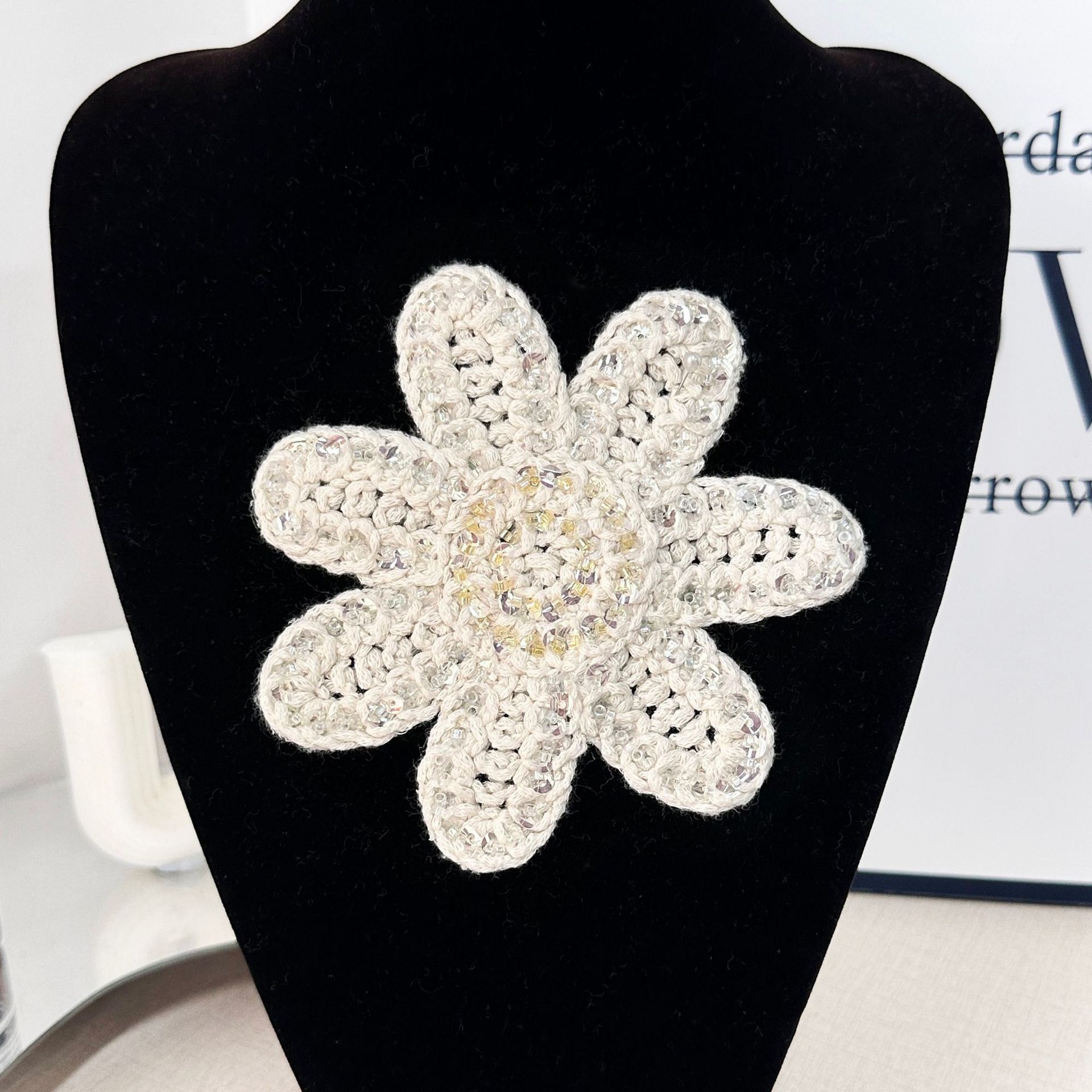Tejido a mano de ganchillo flor de algodón arroz blanco sequilla decoración tela pegada bolsa cortina almohada decoración ropa