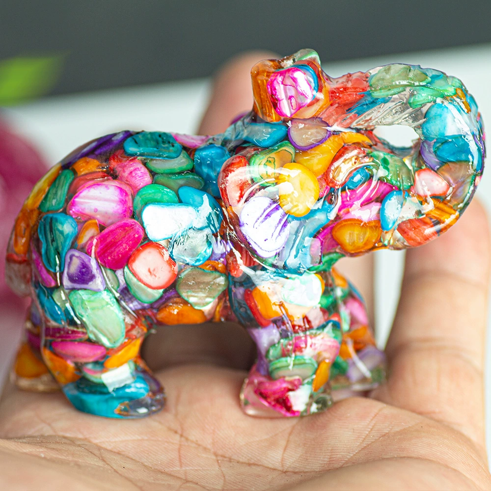 [Lucky Crystal Elephant] Натуральный кристаллический смоляной слон украшение, благоприятное настольное украшение