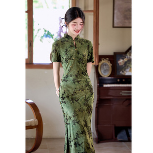 Green Retro Chinese Style Short-Sleeved Cheongsam Summer New Style Improved New Chinese Style