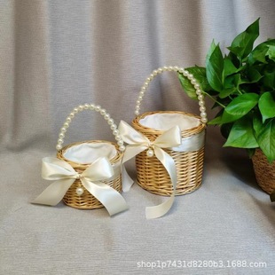 Hand gift bridesmaid female practical empty gift box rattan basket wedding gift girlfriend flower girl portable photo basket