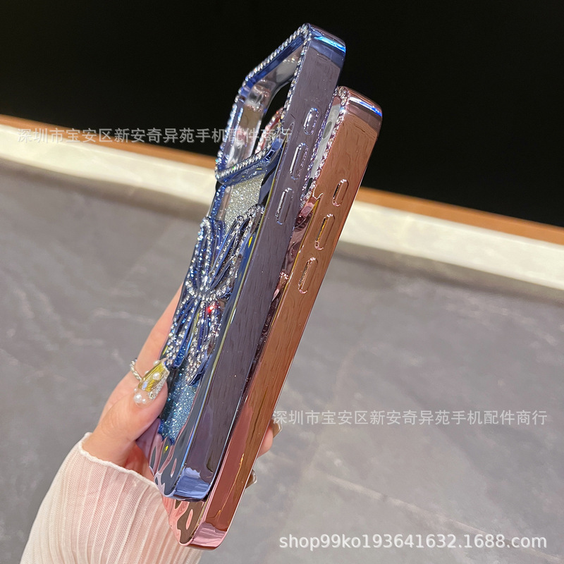 渐变闪粉镂空电镀蝴蝶软壳高级感适用iPhone17Promax苹果16手机壳|undefined