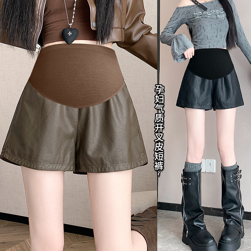 Maternity Wear 2025 New Maternity Pu Anti-Leather Shorts Classy Soft Casual Wide-Leg Boot Pants