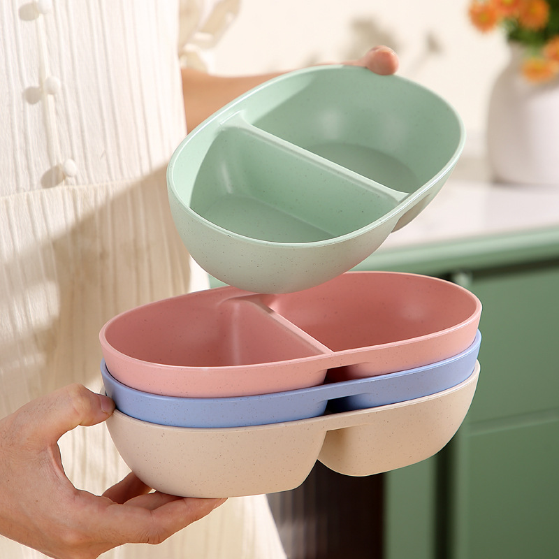 Wheat straw double-compartment side dish preparation tray for restaurants and hot pot shops, thickened side dish tray with divided compartments, cross-border wholesale