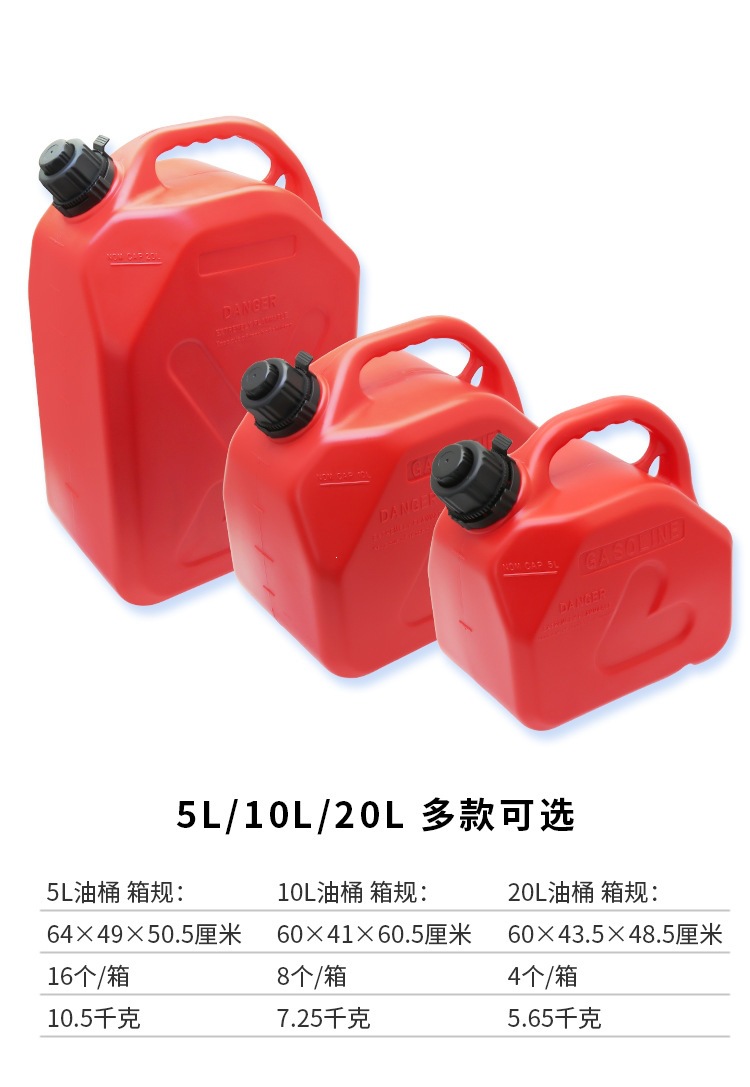 Thickened Plastic Multifunctional Car Fuel Tank, Explosion-Proof and Anti-Static, 5-Liter, 10-Liter, 20-Liter Spare Tank for Cars and Motorcycles
