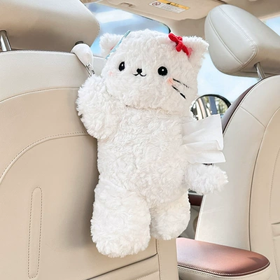 Car Tissue Box Tissue Hanging: Car tissue box/set - white-lying-down-cat-tissue-box