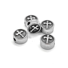 不锈钢双面十字架配件圆孔珠子 复古钛钢饰品串珠手链隔珠DIY配饰