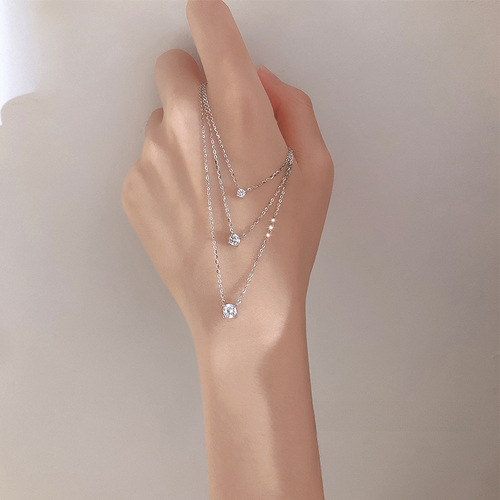 925 Pure Silver Sparkling Diamond Necklace Simple Influencer Design, Unique and Chic Women's Clavicle Chain, Instagram Light Luxury