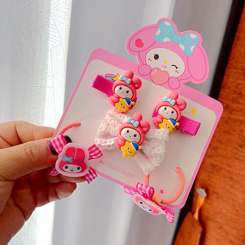 Korean style bow hair clip rubber band set cute children's hair accessories baby does not hurt hair clip and tie cartoon Sanli