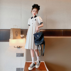 女童連衣裙夏季2024新款洋氣兒童POIO裙子中大童學院風夏裝公主裙