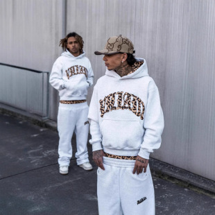 European and American Y2K Leopard Print Letter Embroidery Street Casual Long Pants Unisex Versatile Hooded Sweatshirt Sweatpants Shorts Set