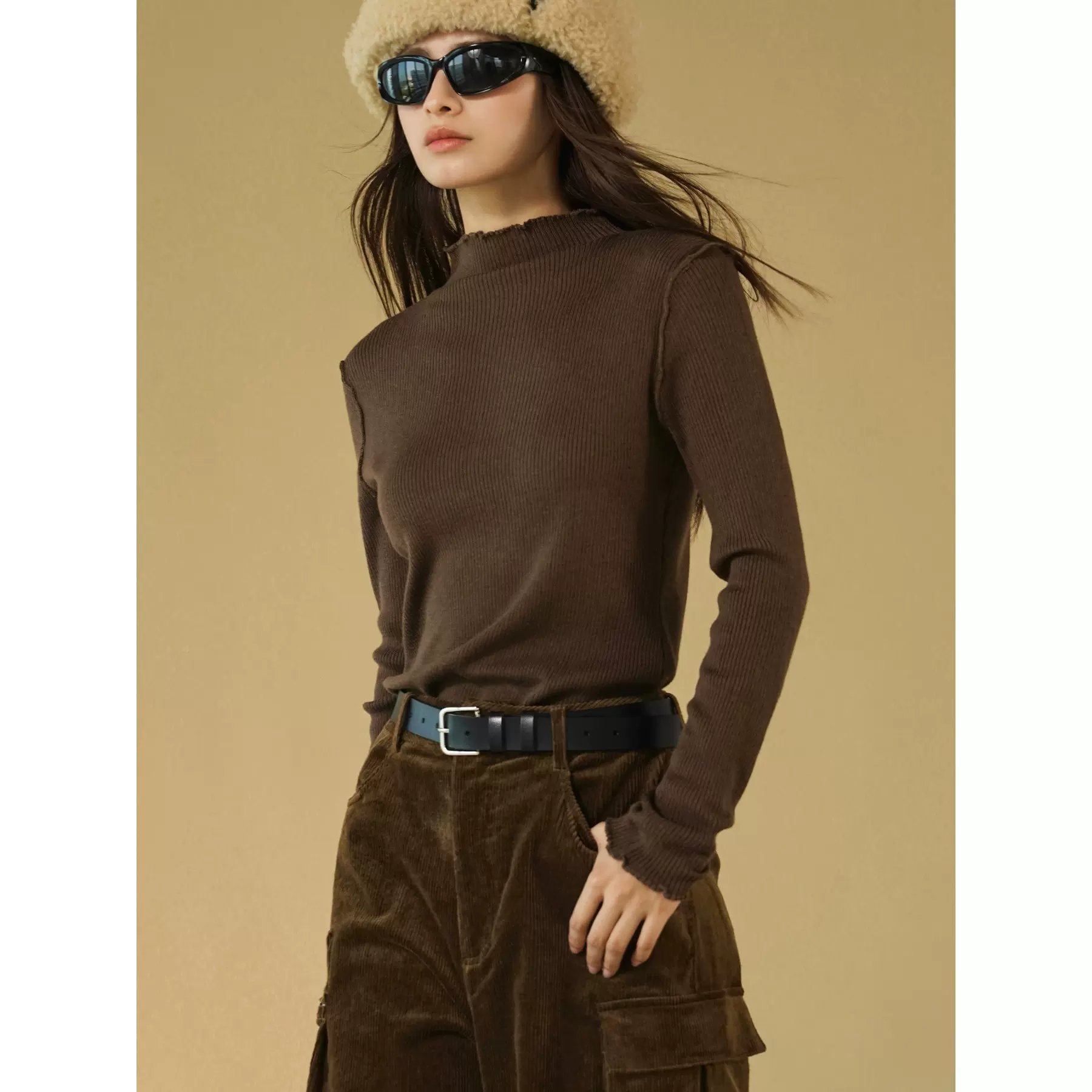 卢浮冬季新款韩版休闲羊毛半高领打底衫柔软亲肤修身显瘦上衣女