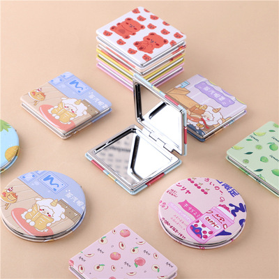 fold Double-sided mirror hold Cosmetic mirror Take it with you Portable lovely Mini fruit mirror student dormitory Circular mirror